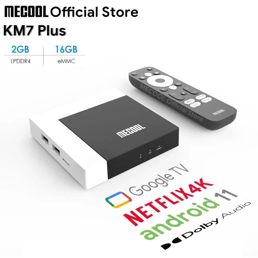 Mecool KM7 Plus TV Box Android 11 Netflix 4K Google TV 2GB DDR4 16GB ROM 100M LANインターネットS905Y4ホームメディアプレーヤーセットトップボックス