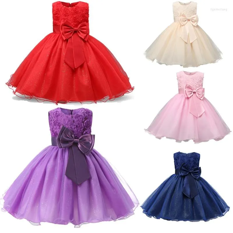 Abiti da ragazza Vestito da battesimo da principessa nata per la prima festa di compleanno del bambino Abito da battesimo in tessuto di tulle con fiocco