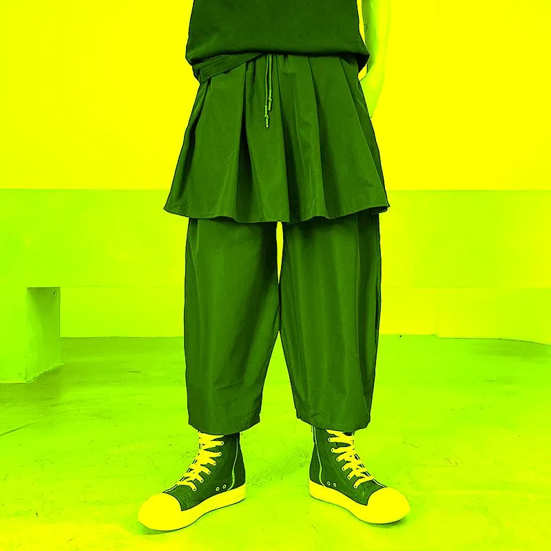 Pantalones para hombres Hombres Fold Splice Causal Flojo Casual Pierna ancha Harem Pantalón Masculino Japón Estilo Streetwear Gótico Punk Falda Pantalones