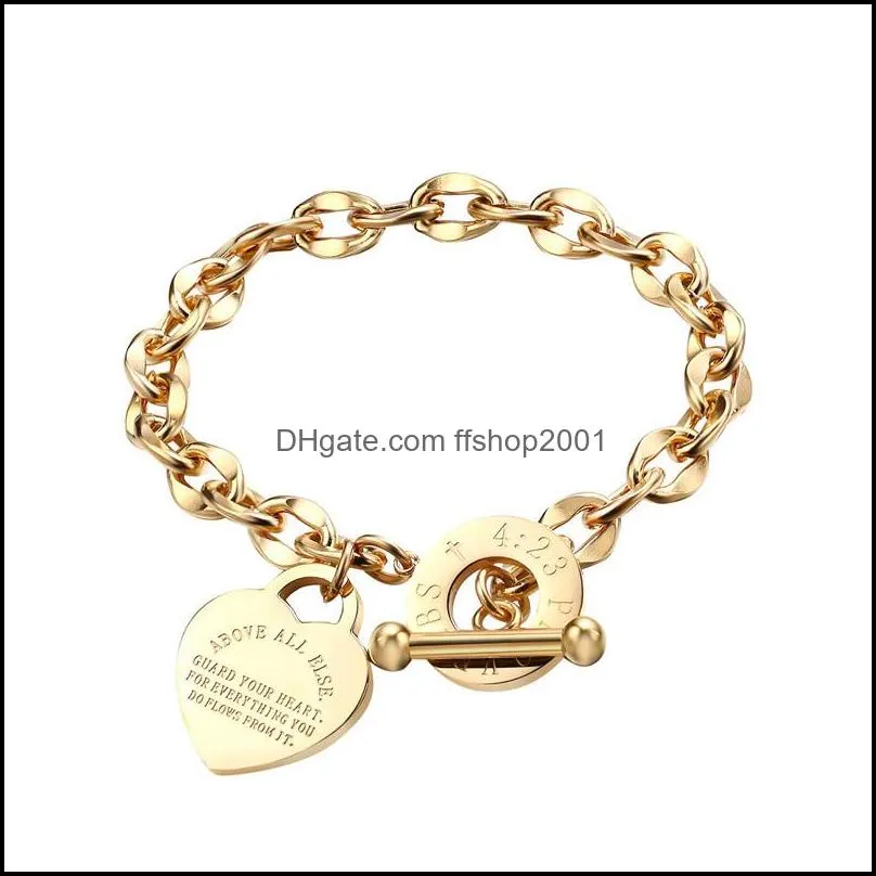 fashion lover heart pendant link bracelets rose gold color stainless steel bracelet for women girls wedding valentines day gift