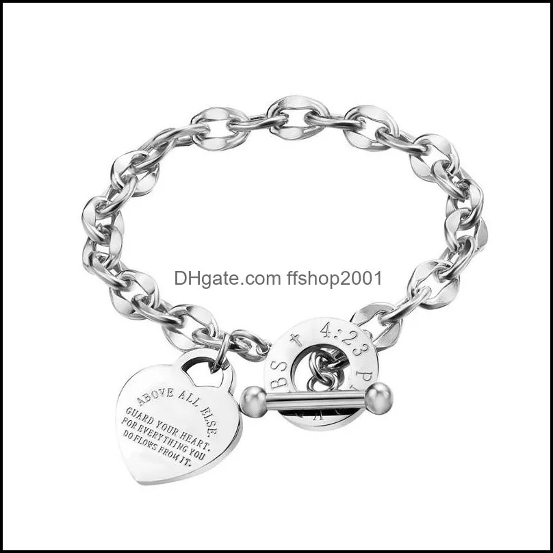 fashion lover heart pendant link bracelets rose gold color stainless steel bracelet for women girls wedding valentines day gift