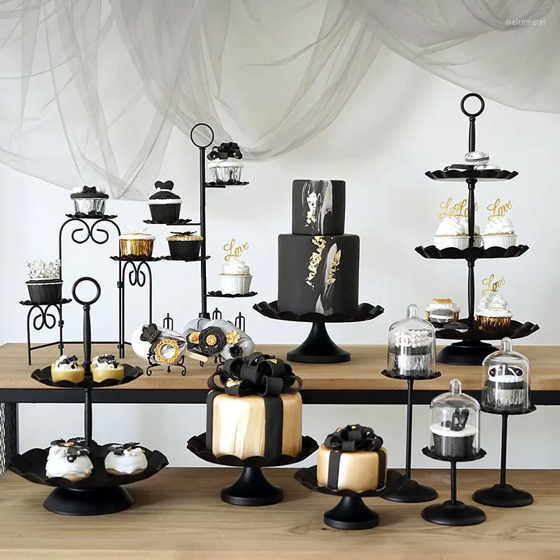 Assiettes Gâteau Stand Plateau En Fer Noir Bonbons Snack Dessert Table Fête De Mariage Décoration Vaisselle Cuisine Européenne Assiette