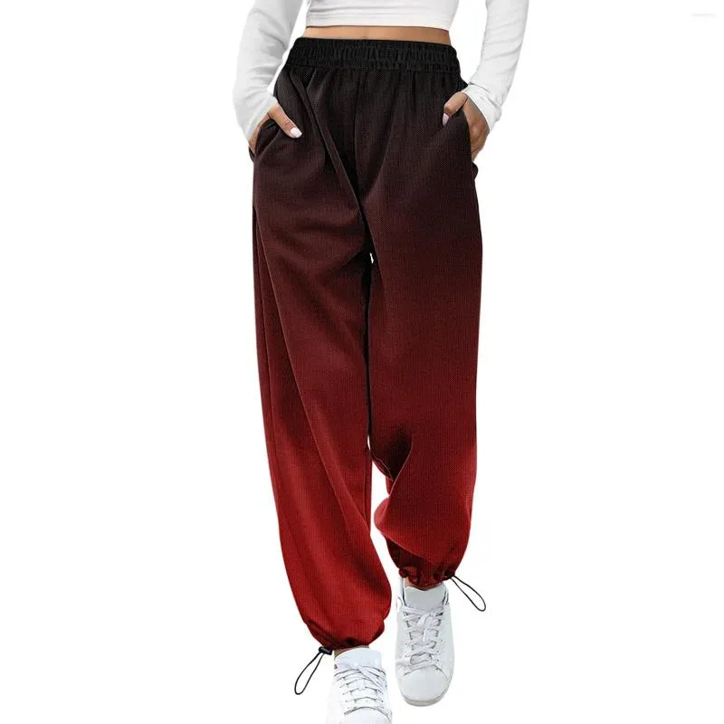 Pantalons pour Femmes Pantalons de survêtement imprimés Tie-dye pour Femmes Poches Taille Haute Sportif Gym Coupe Athlétique Jogger Ample Pantalon de Salon à Jambes Larges