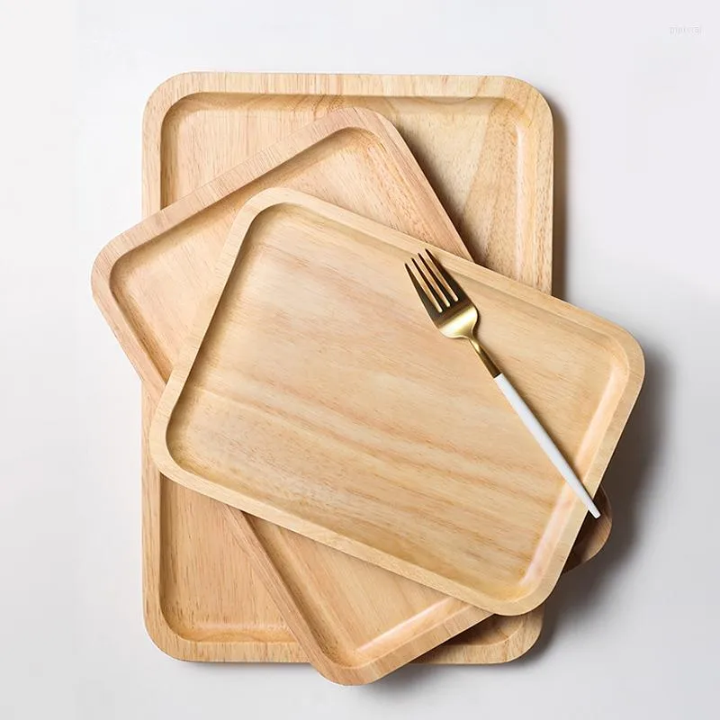 Plates Wooden Plate Serving Tray Large Coffee Dessert Dishes Wood Kitchen Utensils Tableware