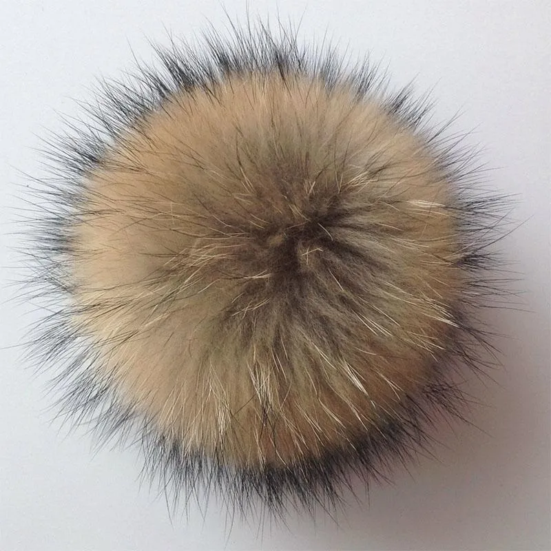 Berretti Berretti/Cappucci con teschio Pompon di pelliccia di procione naturale Fluffy Big Ball Pompon Accessori pompon fai da te per sciarpe Cappelli Borse Scarpe 12-15 cm