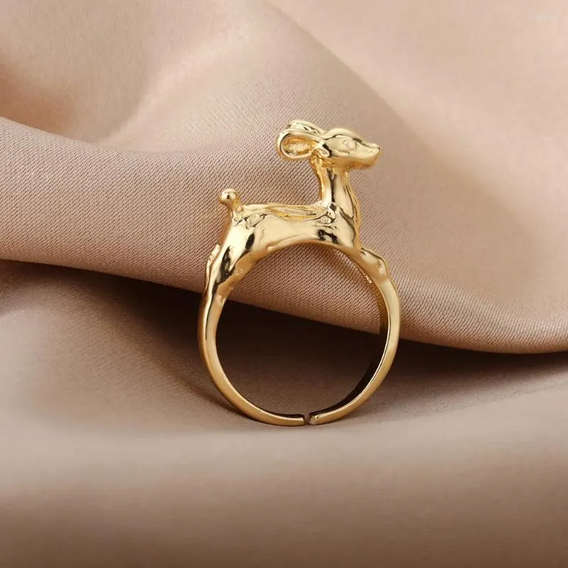 Anneaux de mariage Elk Serviette Bague Gothique Cuivre Ouvert Réglable Knuckle Bois De Cerf Doigt Pour Femmes Hommes Mignon Anniversaire Bijoux Cadeau 2023 BFF