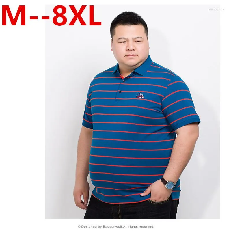 Polos męski plus rozmiar 10xl 8xl 6xl 5xl 4xl Summer Men Men Striped koszulki 95% bawełniane paski marki ubrania odzieży noszenie krótkiego rękawa