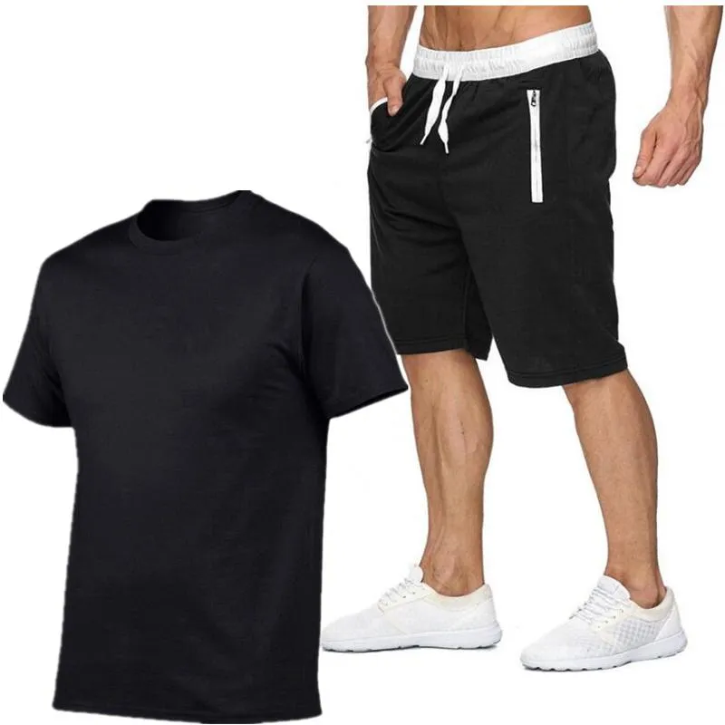 Męskie dresy 2023Summer Solidny kolor mody T-shirt sportowe szorty garnitur zwykły bawełniany top spodnie biegowe ubrania fitness