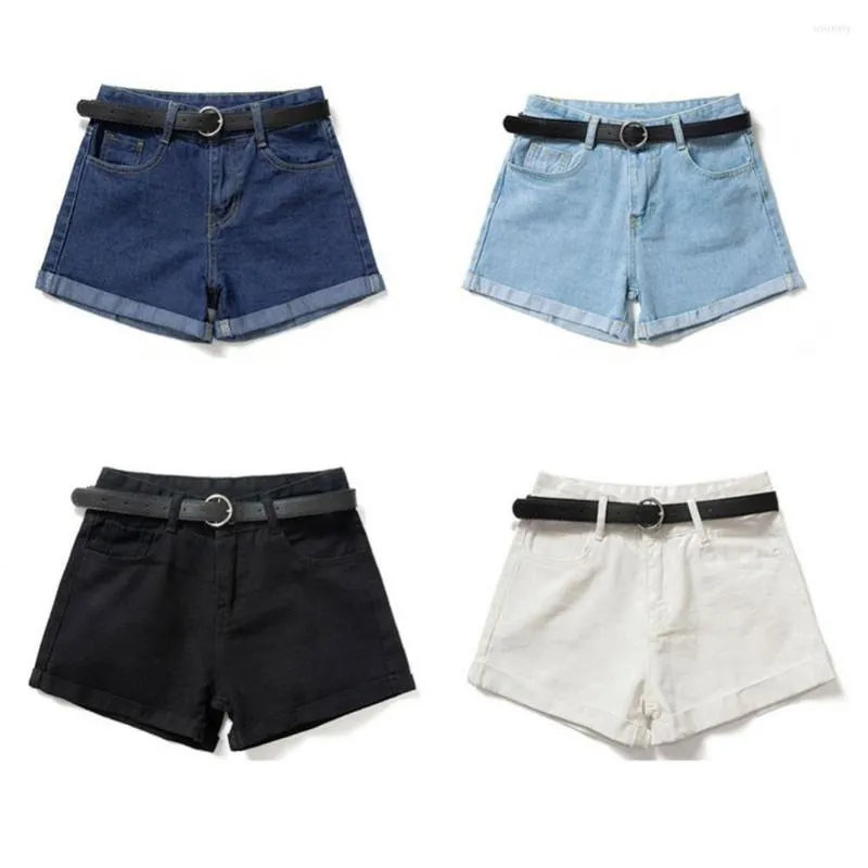 Kvinnors shorts Kvinnor Pocket Summer Elastic High midja kort bred ben manschetterade jeans denim