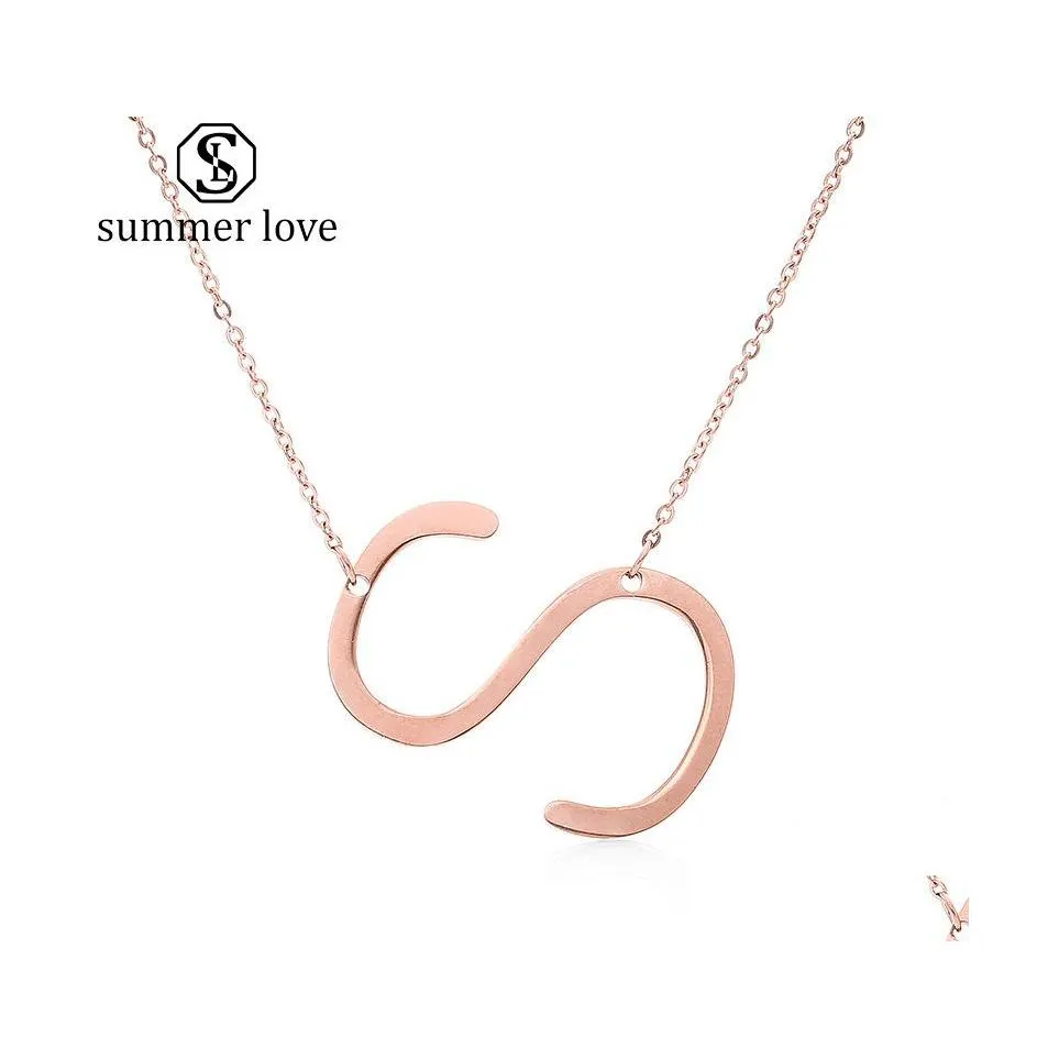 Pendant Necklaces Rose Gold Plated Stainless Steel Necklace Az English Alphabet Initial Capital Letter Fashion Jewelry For Women Dro Dhsf0