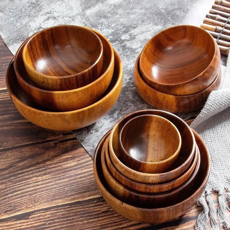 Dinnerware Sets Wood Salad Bowl Children's Wooden Acacia Large Adult Dinner B&B Restaurant Japanese-style