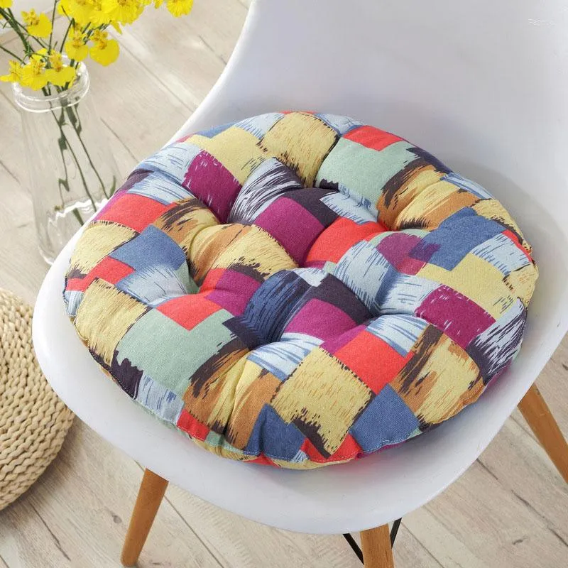 Oreiller 40x40cm rond Tatami chaise sol épais chaud plantes dos ménage coton lin doux canapé décoratif