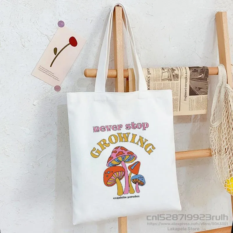 Einkaufstaschen Pilz Umhängetasche Canvas Harajuku Shopper Fashion Casual Summer Tote Border Collie