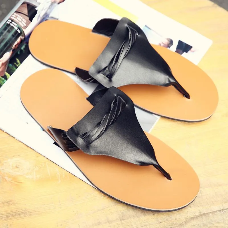 Tofflor mode män flip flops läder utomhus casual skor lätt anti-halk strand sommarvatten fritidsslidor