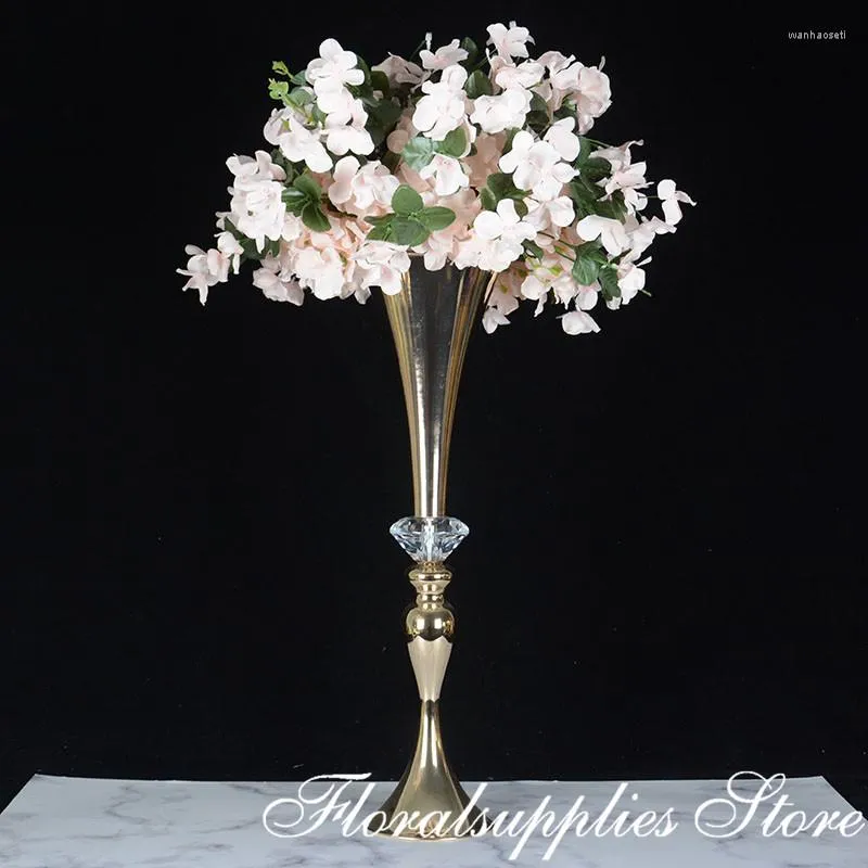 Party Decoration 10PCS Luxury Flower Vase Wedding Gold Vases Crystal Centerpiece Table Trumpet Event Supplies