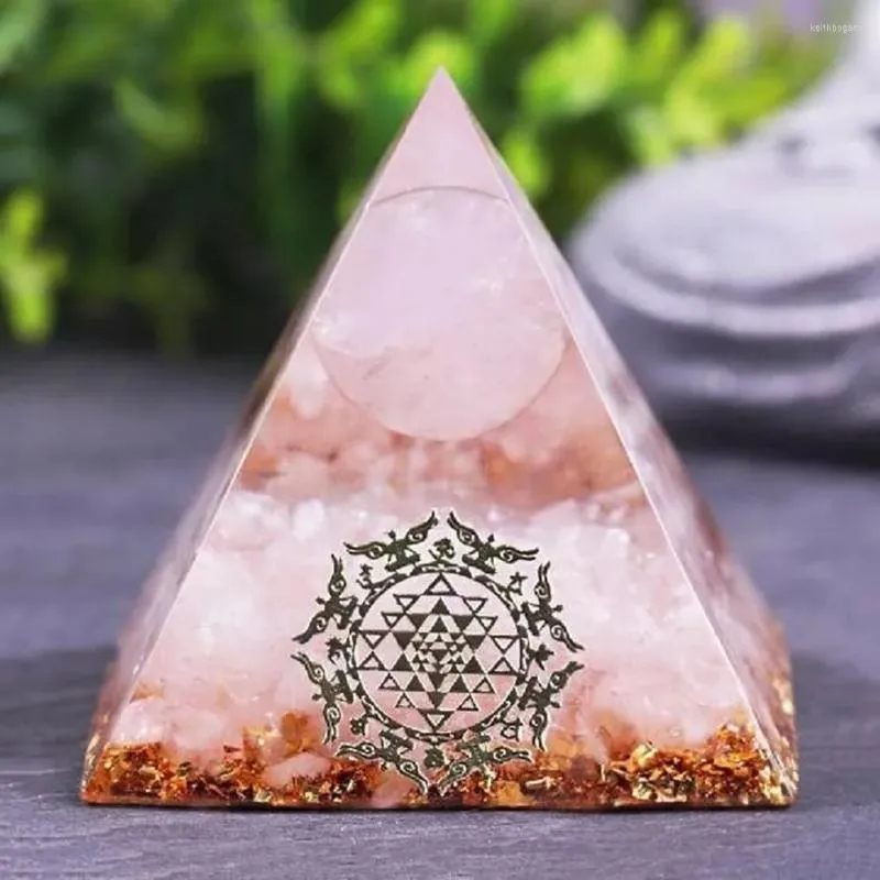 Figurines décoratives Pyramide naturelle améthyste péridot cristal de guérison générateur d'énergie Orgone Pyramide Reiki équilibrage chanceux rassembler la richesse