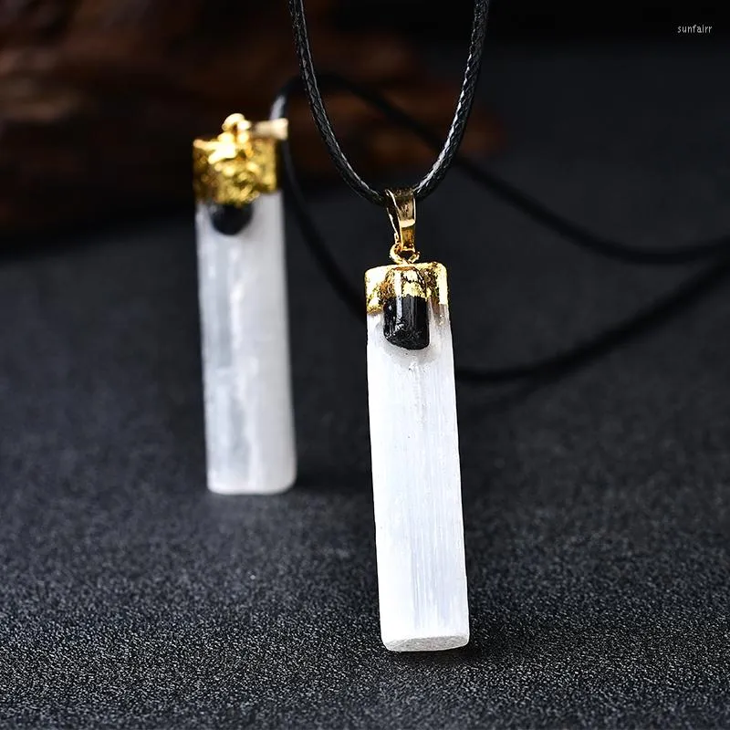 Decorative Figurines Natural Selenite Plaster Pendant Necklace Rock Mineral Specimen Jewelry Reiki Healing Crystal Energy Stone DIY Gifts