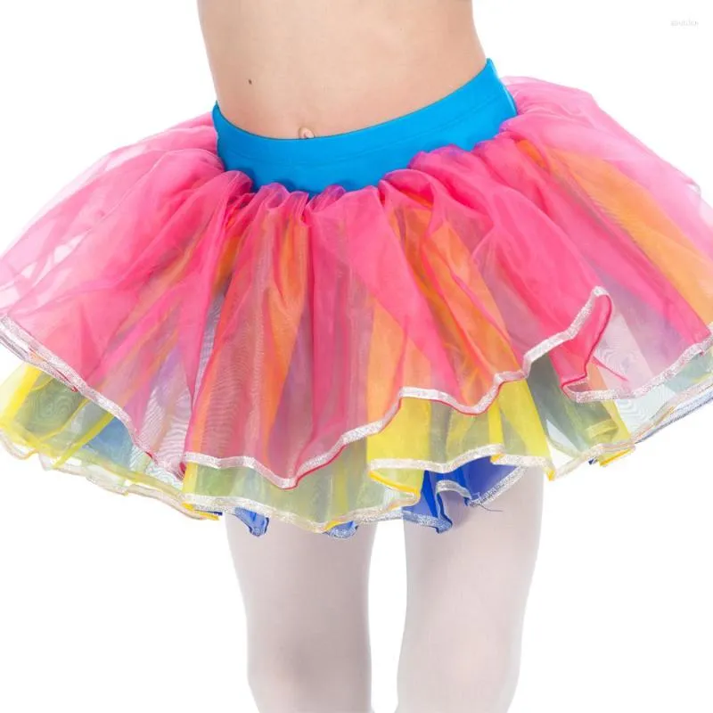 バレエダンスパフォーマンススカート用のアンダーパンツとナイロン/ライクラウエストバンドを備えたマルチカラーハーフチュチュ