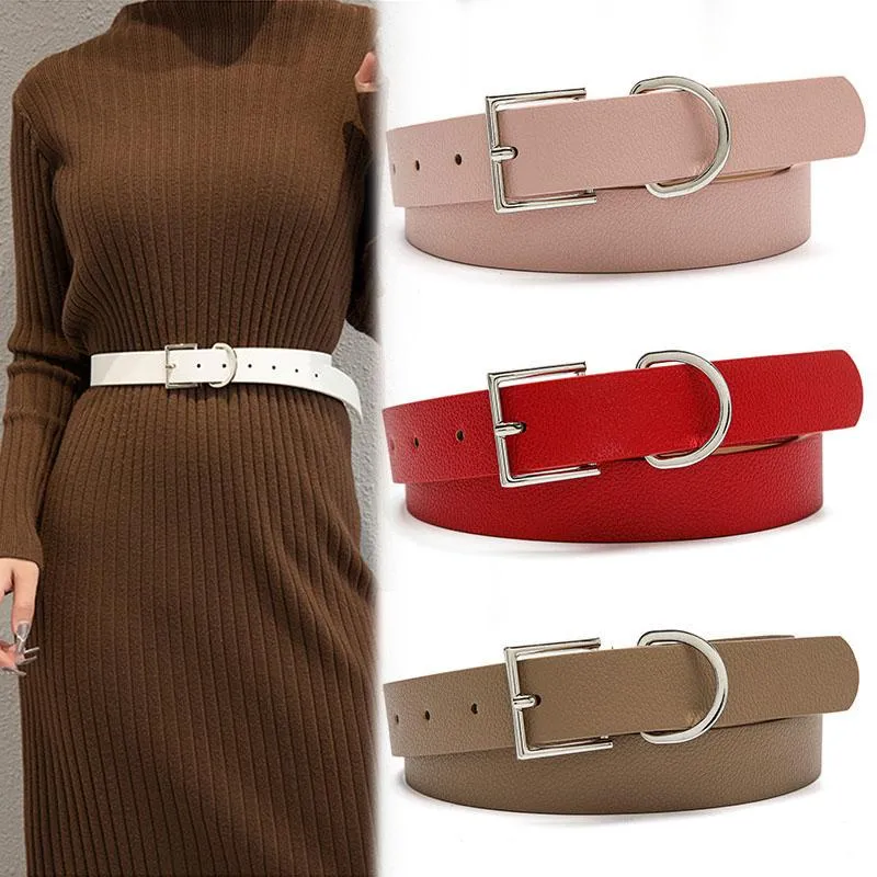 Cinture Moda Cintura in PU per donna Fibbia ad ardiglione in metallo Cinturino in vita Jeans casual Pantaloni Abito Donna Studente Decorazione Cintura