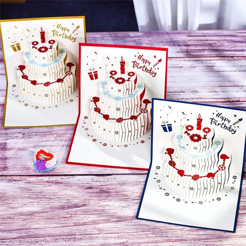 Greeting Cards 10 Pack 3D Happy Birthday Cake -Up Gift for Kids Mom with Envelope Handmade