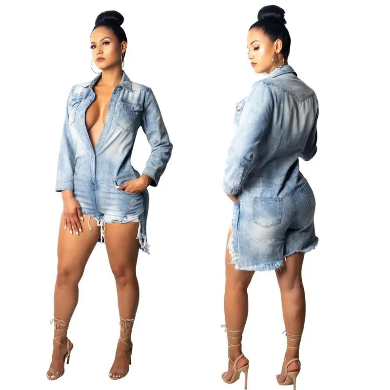 Kvinnors jumpsuits rompers denim kort bodysuit kvinnor jeans mode sexig smal casual jumpsuit kläder 2023 Women's