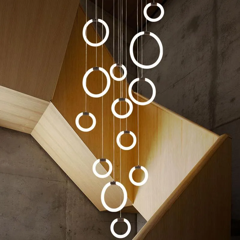 Hängslampor designer modern ljuskrona led cirkulär lampa enkel trapp kreativ restaurang bar kök interiör belysning ljuskrona