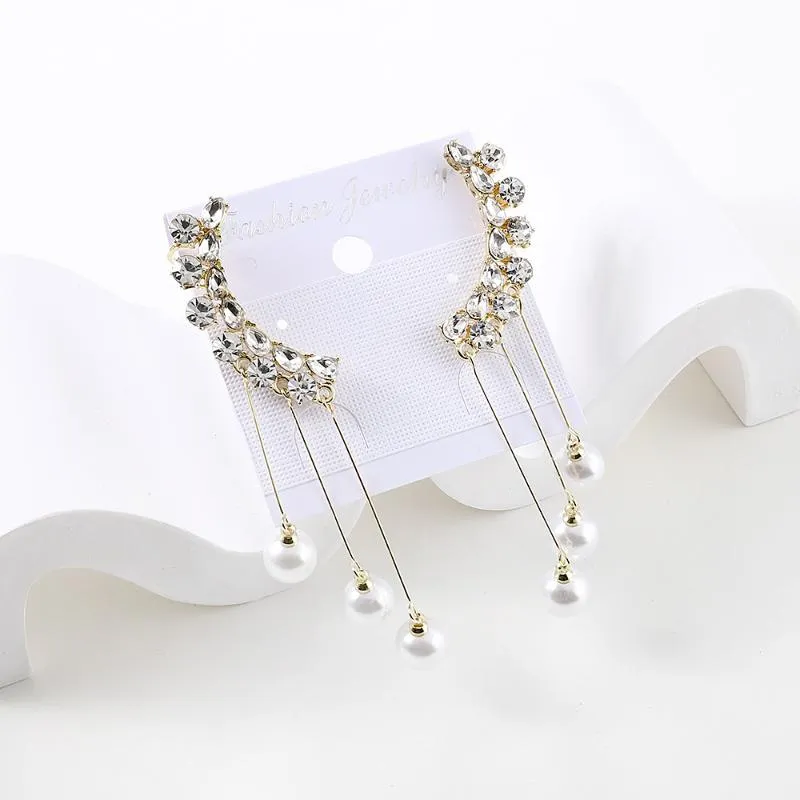 Dangle Earrings & Chandelier Fashion And Elegant Zircon Water Drop Tassel Ear Clip Stud Korean Pearl Long Female Accessories GiftDangle