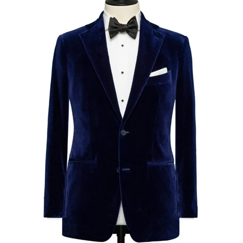 Costumes pour hommes Blazers Bleu Royal Velours Hommes Costume Veste Pour Bal Porter Dîner Blazer Avec Revers Cranté Mâle Hauts Robe