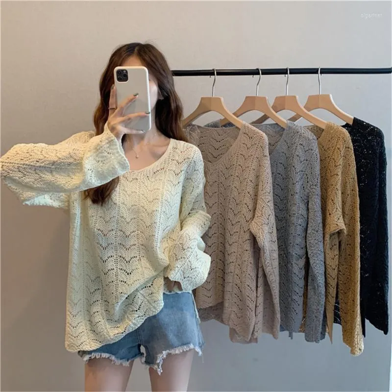 Women's Sweaters Korean Fashion V-neck Casual Hollow Knit Sweater Feminine Pullover Spring Autumn Loose TopWomen's Olga22