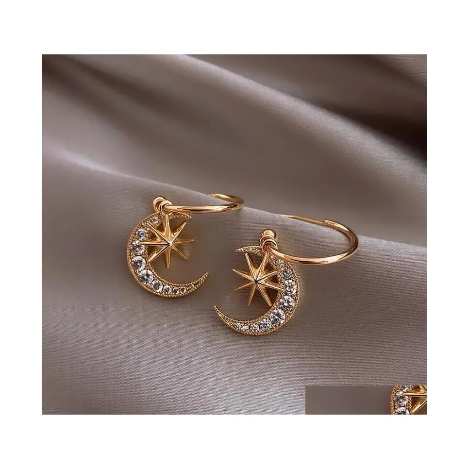 Dangle Chandelier Fashion Jewelry S925 Sier Post Earrings Cute Star Moon Drop Delivery Dhy9D