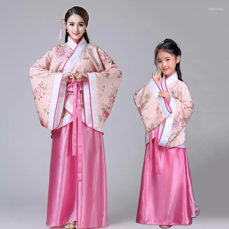 Сценическая одежда Ханфу Дети 2023 Китайский костюм Дети цветочные девушки платья Традитональные женщины танцевать взрослые сказочные платья