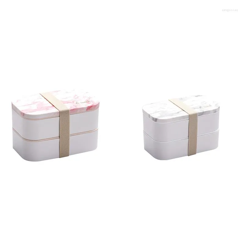 Ensembles de vaisselle Bento Boîtes Modèle de marbre Boîte à lunch Bureau Micro-ondes Conteneur de stockage pour adulte