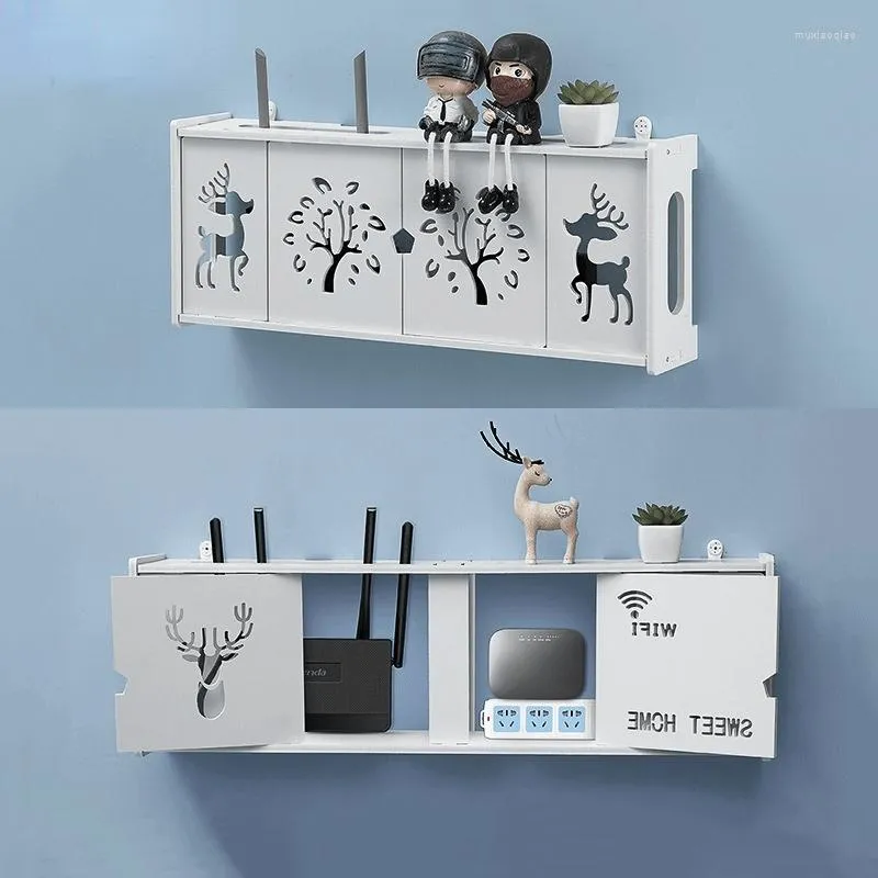 Hooks Creative Wifi Router Shelf Wall Mounted Storage Wood-Plastic Box Organizer For Cable Power Wire Plug Home Decor