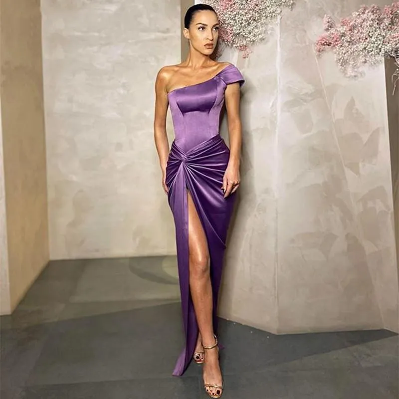 Party Dresses Vinca Sunny Simple Mermaid Evening Dress Satin Pleats Split One Shoulder Prom Gowns Floor Length Formal Women