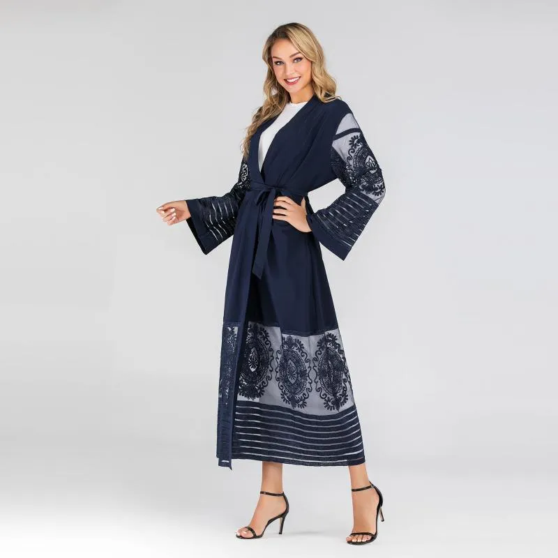 Ethnic Clothing Muslim Dress Women Cardigan Fashion Women's Embroidered Mesh Dubai Robe Abaya Turkey