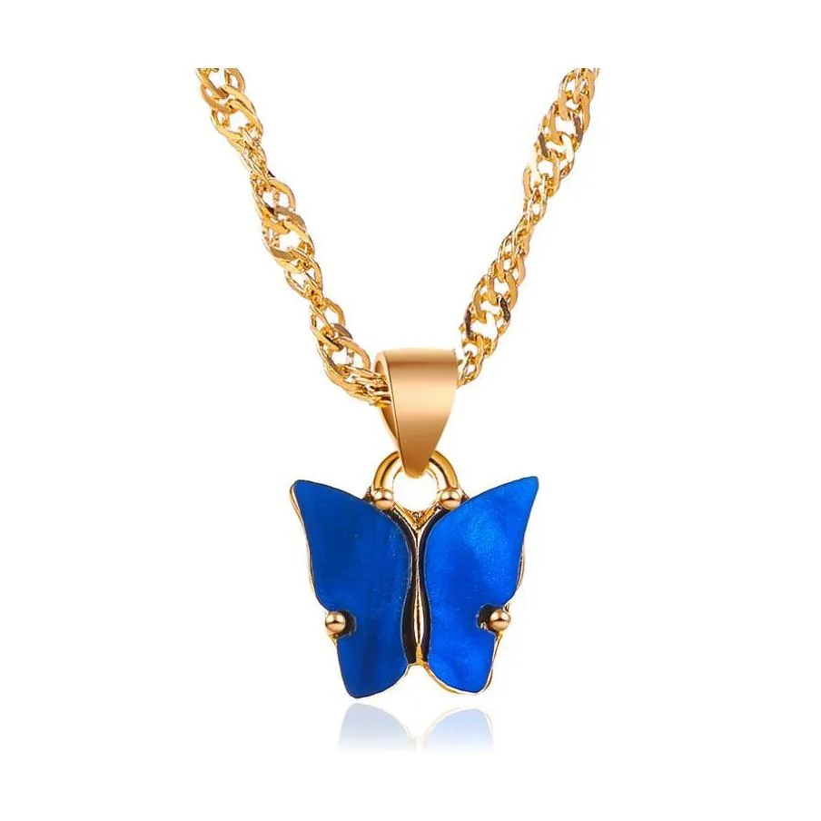 Pendant Necklaces Vintage Acrylic Butterfly Choker Necklace Fashion Women Golden Chain Jewelry Party Gift Drop Delivery Pendants Otfx8