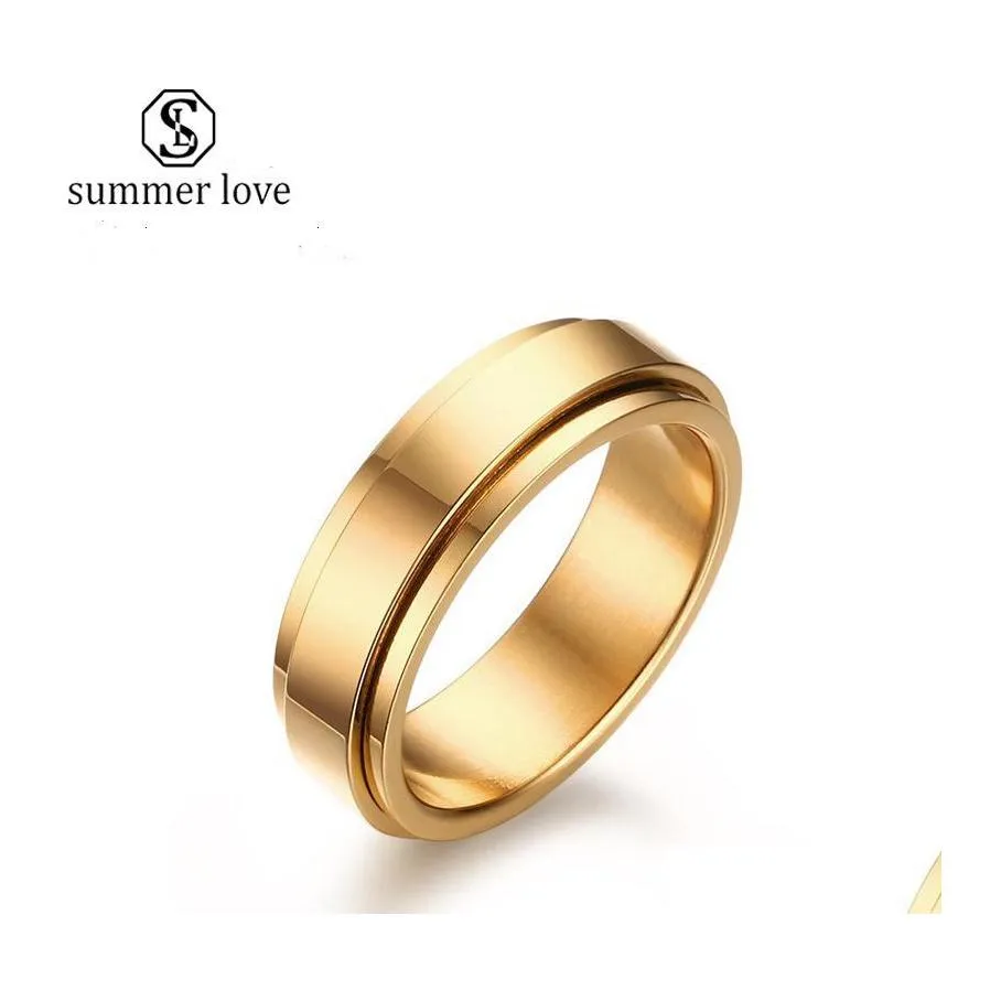 Bandringen gepersonaliseerde spinner ring 6mm roestvrij staal goud voor mannen roteerbare bruiloft valentijnsdag mode sieraden cadeauz drop del dhhir