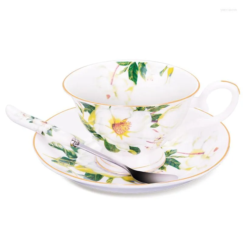 Tassen Untertassen Bone China Kaffeetasse Porzellan Keramik Kreative Tee Untertasse Löffel Set Espresso Royal Geschenk Tasse Party Drink EE50BD