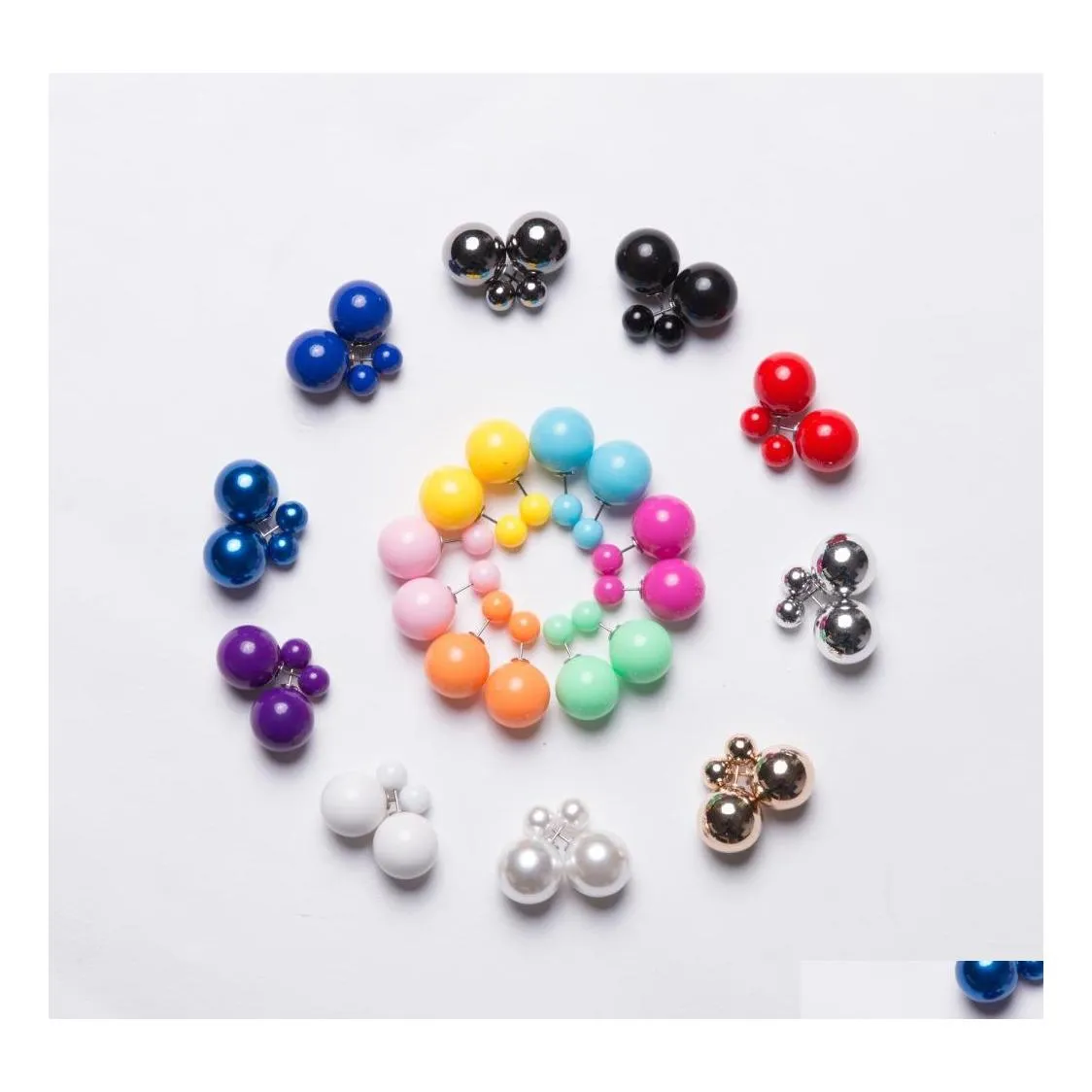 Stud Lovely Candy Colors Double Side Pearl Earrings Stora små bollörringar för kvinnor Girl Fashion Jewelry Gift In Bk Drop Delivery OTB2O