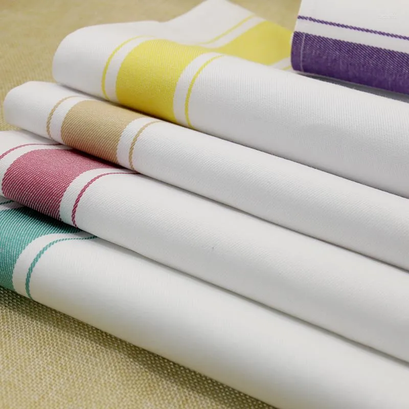 Table Napkin 10PCS Restaurant Cotton Cloth Napkins Strip Printed Pocket Handkerchief Wedding Party Decoration White