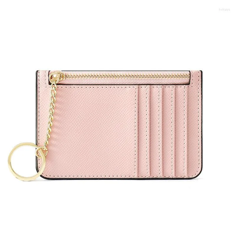 Porte-cartes porte-cartes à glissière pour femmes Super mince petit portefeuille femme en cuir Pu Mini étui d'identité d'affaires porte-clés pour femmes