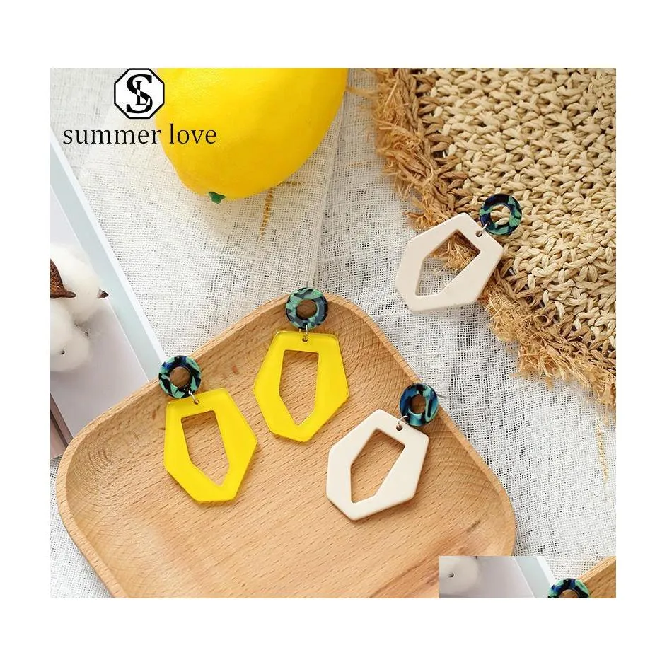 Stud Fashion Acrylic Geometric Earrings For Women Girls Yellow Hollow Statement Square Long Party Jewelry Valentines Day Drop Deliver Dhz3X