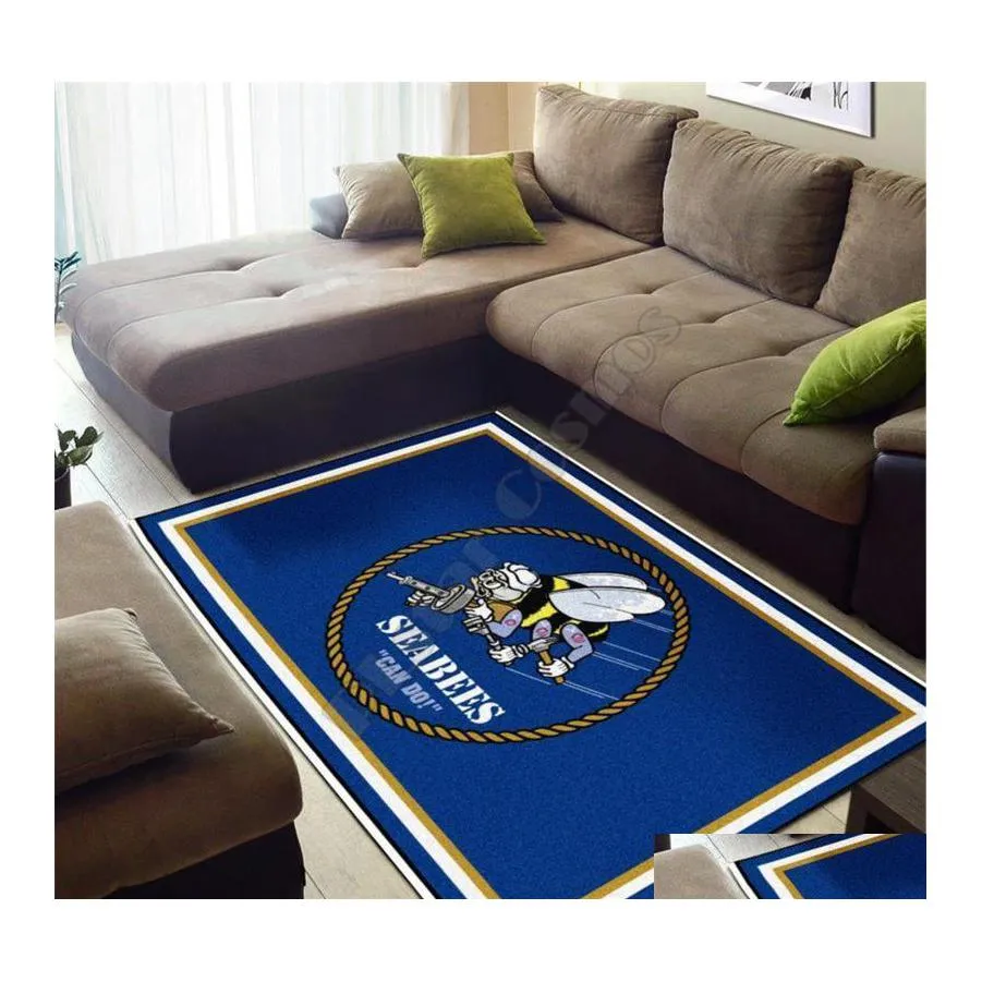 Tappeti Navy Seabee Area Rug 3D All Over Stampato Tappetino Antiscivolo Sala da Pranzo Soggiorno Morbido Tappeto Camera da Letto 01 Drop Delivery Casa Giardino Testo Dhysn