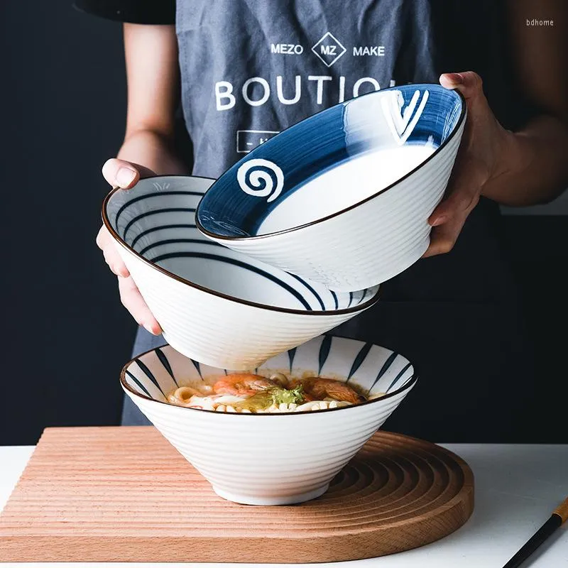 Bols Bol à salade en céramique japonaise créative, grand filet rouge, nouilles instantanées, chapeau de trompette, vaisselle peinte à la main