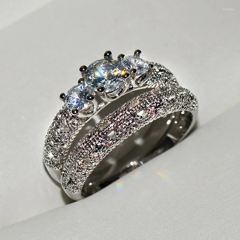 Обручальные кольца романтические обещания пара двух слоистых стратов Валентин для женщин кольцо набор роскошных ювелирных ювелирных украшений