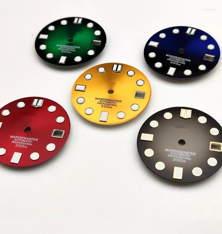 Kits de réparation de montres SKX007 28,5 mm or lumineux vert et cadran rouge avec logo S pour mouvement NH35