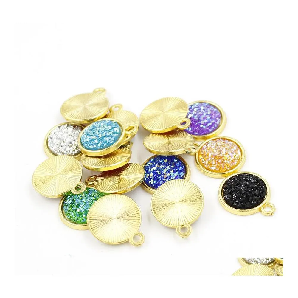 Collane con ciondolo 12Mm Druzy Drusy Pietra Oro Bling Resina Fascino Rotondo Per Collane Che Fanno Gioielli Di Moda In Bk Drop Delivery Pendan Otjp4