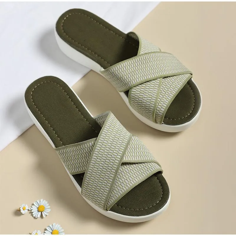 Slippers Women Slipper Cross Knitted Thick Bottom Wedges Shoes Ladies Slides Mesh Peep Toes Casual Summer Female Light Weight 2023Slippers