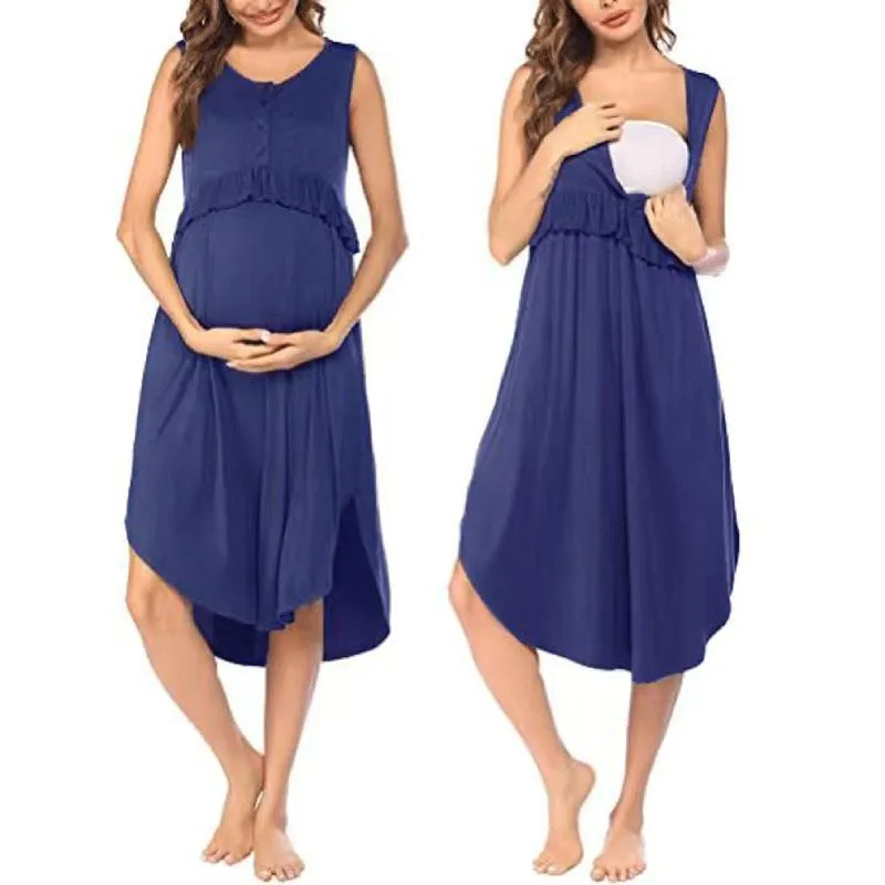 Annelik Elbiseler Hamile Giysiler Kolsuz Uzun Etek Düzensiz Emzirme Elbisesi Günlük Gebelik Giysileri
