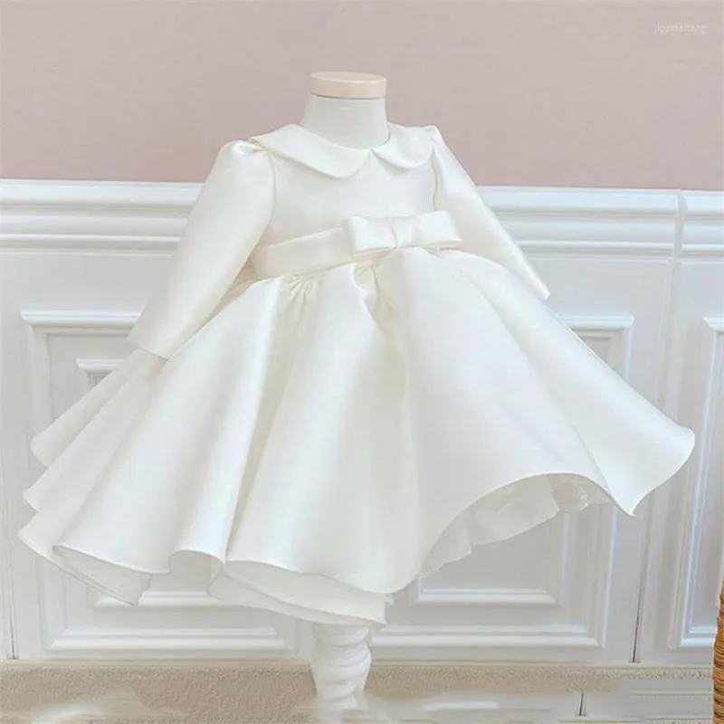 Robes de fille 1st fête d'anniversaire bébé filles robe blanche princesse baptême baptême à manches longues Tulle robe de bal de mariage